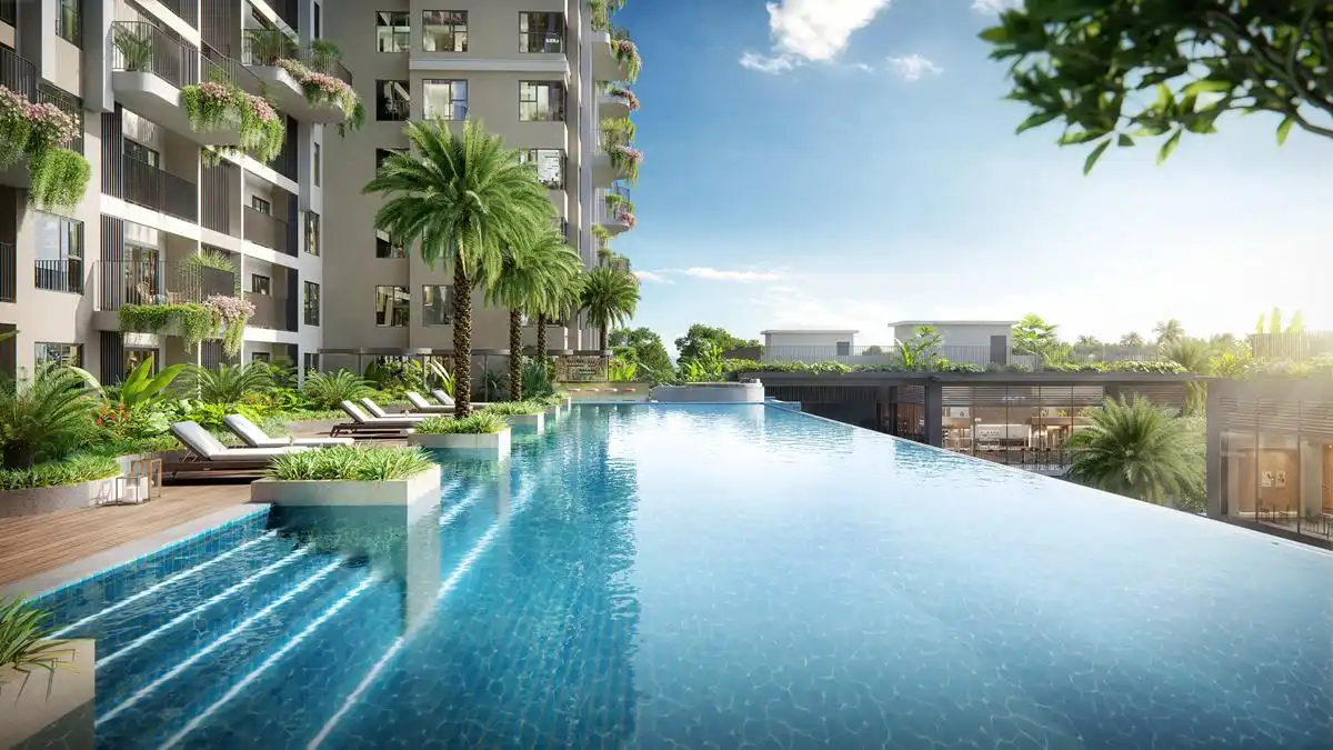 Giá bán căn hộ Sky Retreat – Có thật sự “rẻ” - Phối cảnh Hồ Bơi - Nguồn: Ecopark